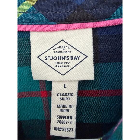St. John’s Bay Teal Plaid Button Down Shirt | 100% Cotton | Size L - Picture 4 of 7